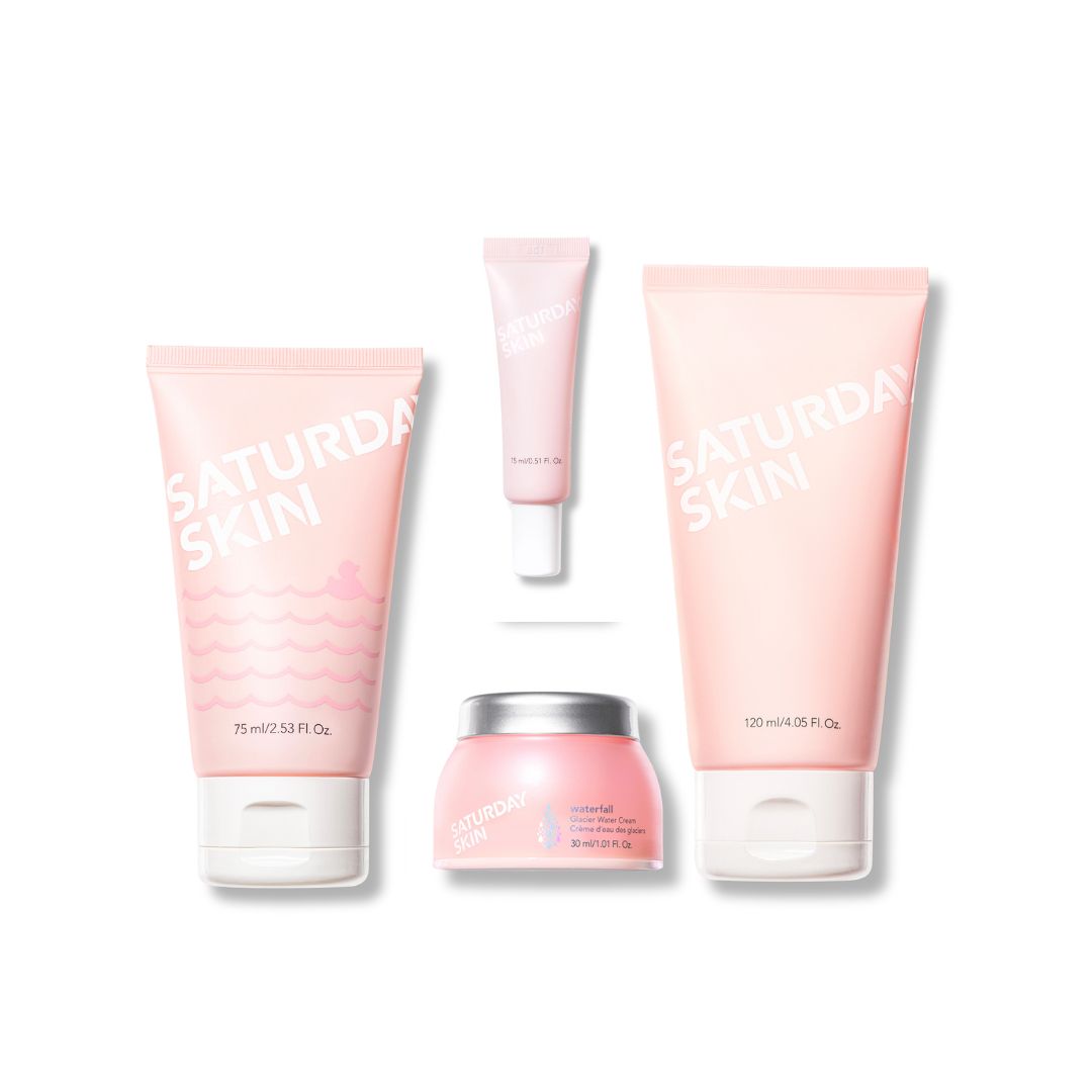 Image of Rub A Dub Peel Gel, Waterfall Glacier Water Cream 30ml, Wide Awake Brightening Eye Cream 15ml Tube, Rise + Shine Gentle Cleanser 150ml